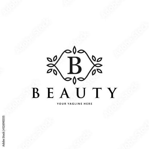 floral vector and initial B for beauty salon monogram logo