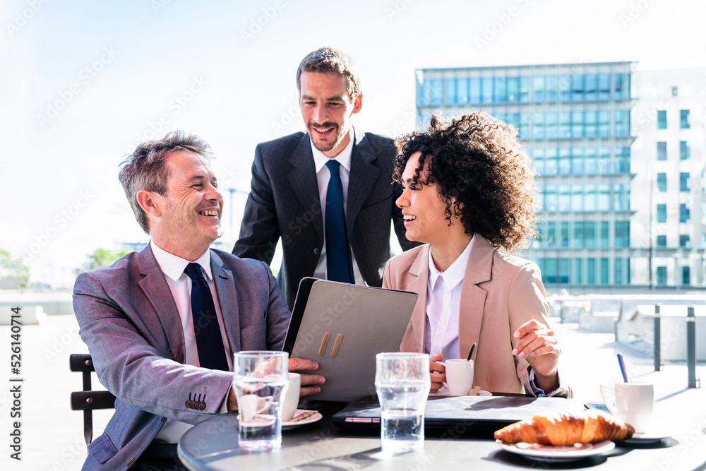 Business meeting in a cafè - International business team meeting in a bar restaurant and working from remote Business meeting in a cafè - International business team meeting in a bar restaurant and working from remote