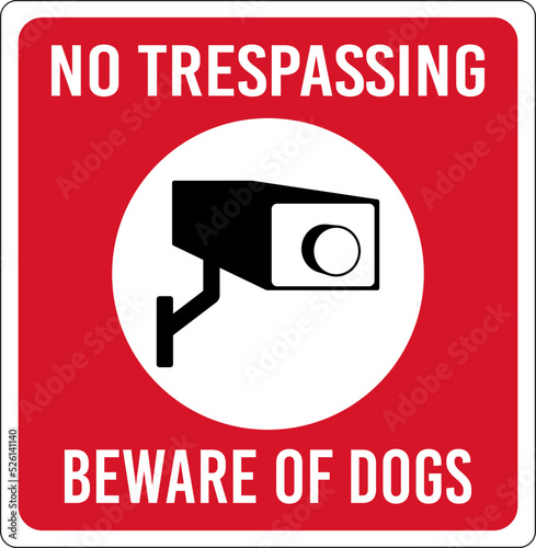 No Trespassing Beware Of Dogs sign. Property Protected By Video Surveillance