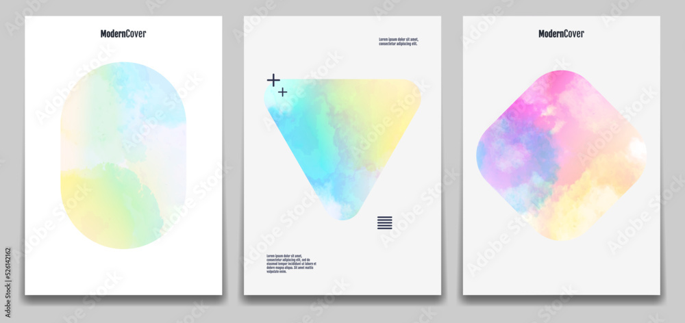 Watercolor splash. Modern design. Set of brochure, poster, banner. Vector abstract illustration.