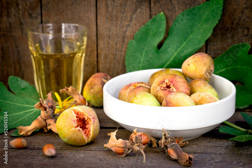 Juicy and tasty figs, organic figs and wine on the table