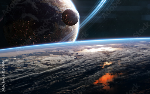 Fototapeta Naklejka Na Ścianę i Meble -  Beautiful space landscape. Distant planets of deep space. View from planetary orbit. Science fiction. Elements of this image furnished by NASA