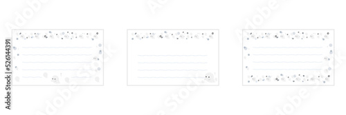 Set of cute cartoon white little ghost design postcard. Halloween letter sheet design, empty for text, message. Isolated on white background, flat design, EPS10 vector