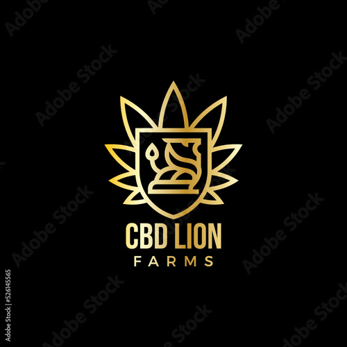 Exclusive Logo gold Lion for Cannabis Farm, with line art style