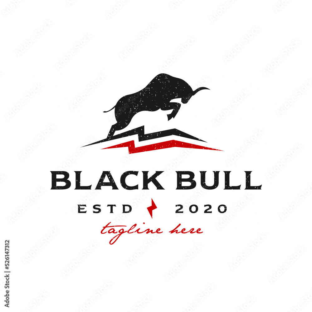 Fototapeta premium Modern retro head black bull illustration logo Premium Vector