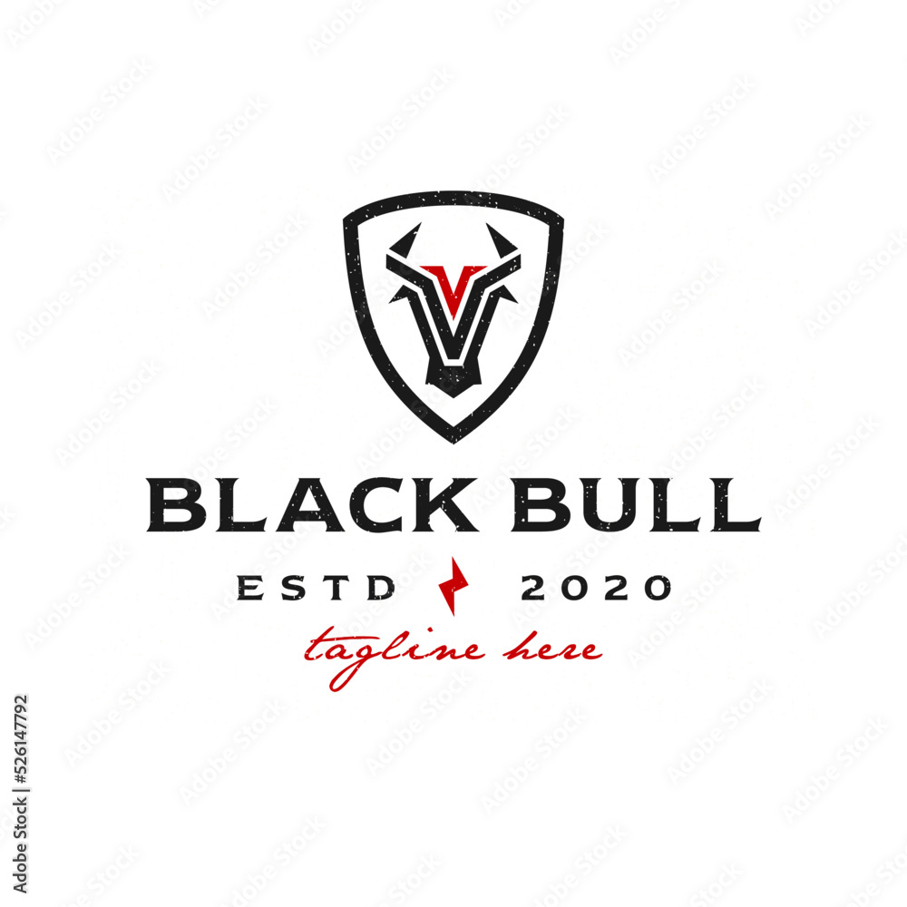 Modern retro head black bull illustration logo Premium Vector