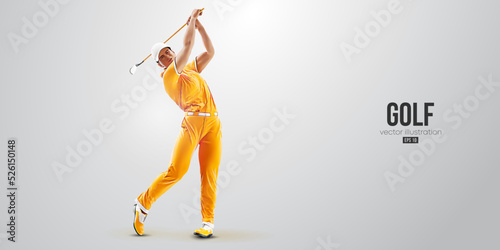 Realistic silhouette of a golf player on white background. Golfer man hits the ball. Vector illustration