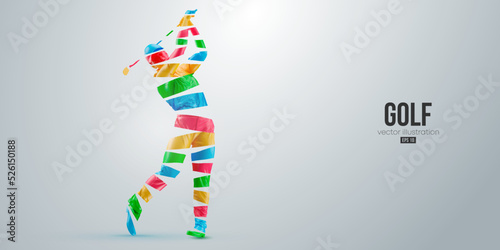 Abstract silhouette of a golf player on white background. Golfer woman hits the ball. Vector illustration