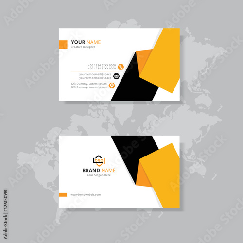 Yellow and black creative business card and name card, simple clean template vector design, layout in rectangle size