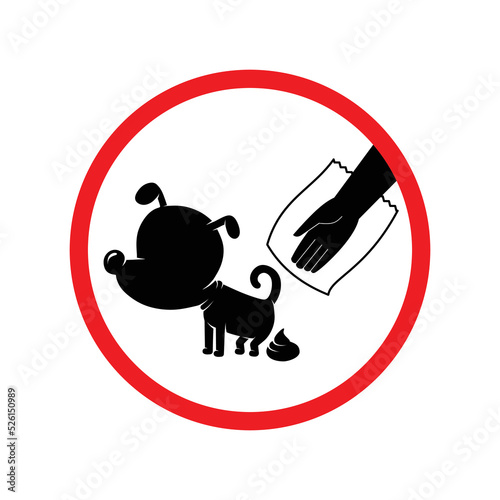 Clean up after your dog, a sign with a dog and a cleaning hand behind it. Vector illustration