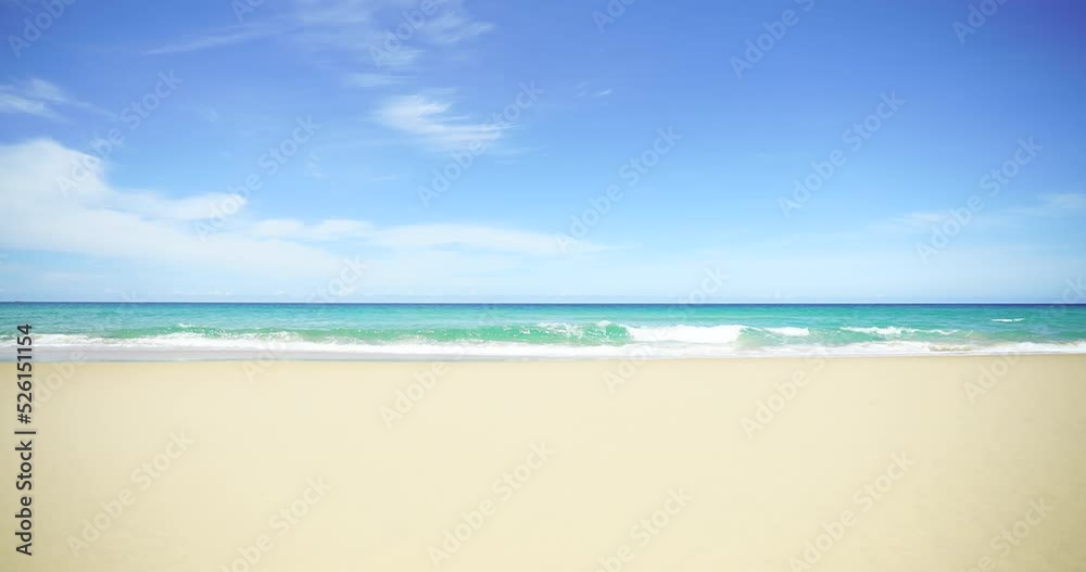 Beach white sand sea ocean summer sunny. Panorama Wave turquoise sea sunshine breaking shore . Wide shot Beach white sand sea ocean summer sunny. Panorama Wave turquoise sea sunshine breaking shore . Wide shot