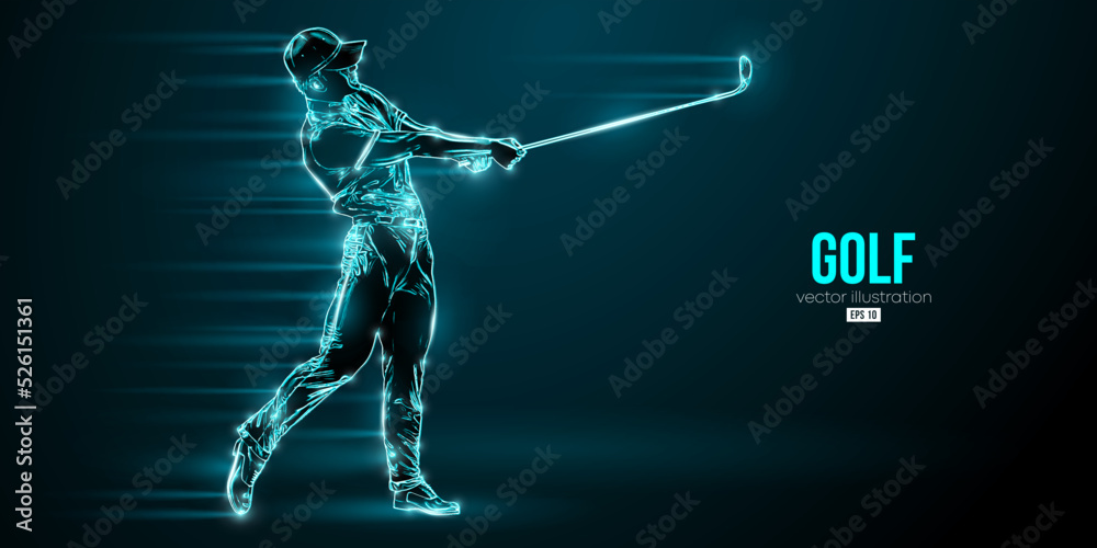 Abstract silhouette of a golf player on blue background. Golfer man hits the ball. Vector illustration