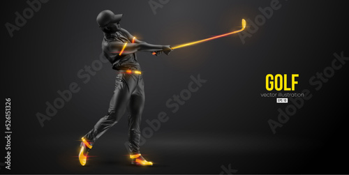 Abstract silhouette of a golf player on black background. Golfer man hits the ball. Vector illustration