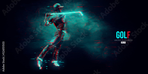 Abstract silhouette of a golf player on blue background. Golfer man hits the ball. Vector illustration © Yevheniia