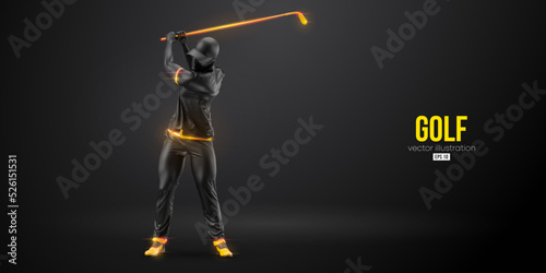 Abstract silhouette of a golf player on black background. Golfer man hits the ball. Vector illustration