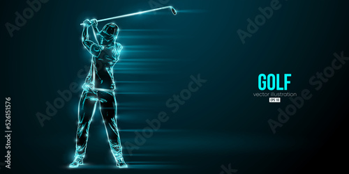 Abstract silhouette of a golf player on blue background. Golfer man hits the ball. Vector illustration