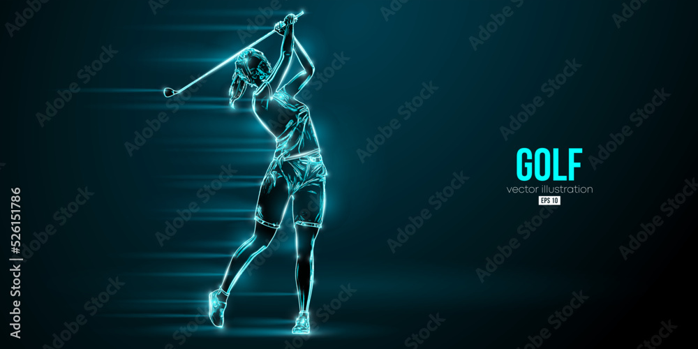 Abstract silhouette of a golf player on blue background. Golfer woman hits the ball. Vector illustration Abstract silhouette of a golf player on blue background. Golfer woman hits the ball. Vector illustration
