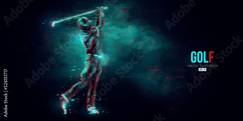 Abstract silhouette of a golf player on blue background. Golfer man hits the ball. Vector illustration