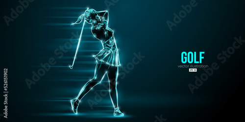 Abstract silhouette of a golf player on blue background. Golfer woman hits the ball. Vector illustration