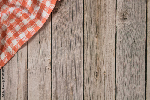 picnic tablecloth on wooden table