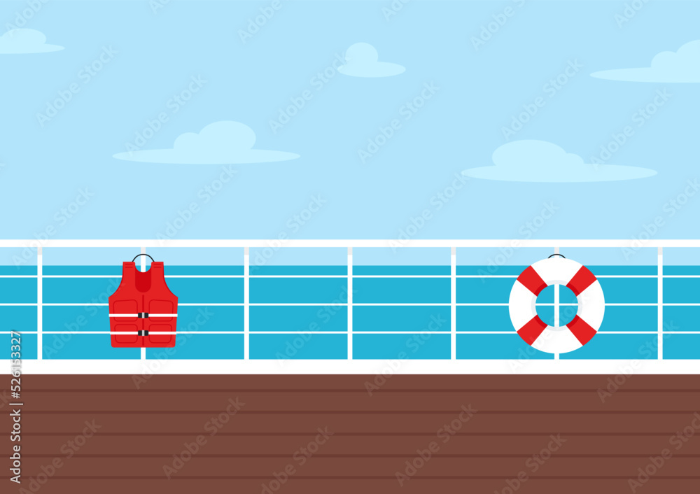 Cruise Ship Deck View Clipart Illustration Lifebuoy And Life Jacket