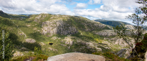 Rock Formations and landscape at Prekestolen (Preikestolen) in Rogaland in Norway (Norwegen, Norge or Noreg) photo