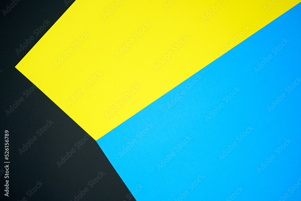 Blue, black and yellow three tone color paper background with stripes. Abstract background modern hipster futuristic. Texture design