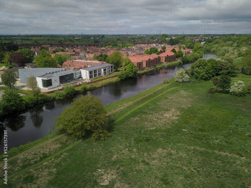 Drone footage of the River Tees near Yarm, North Yorkshire
