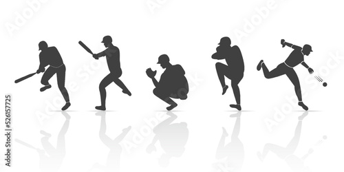 baseball player style silhouette collection, vector illustration