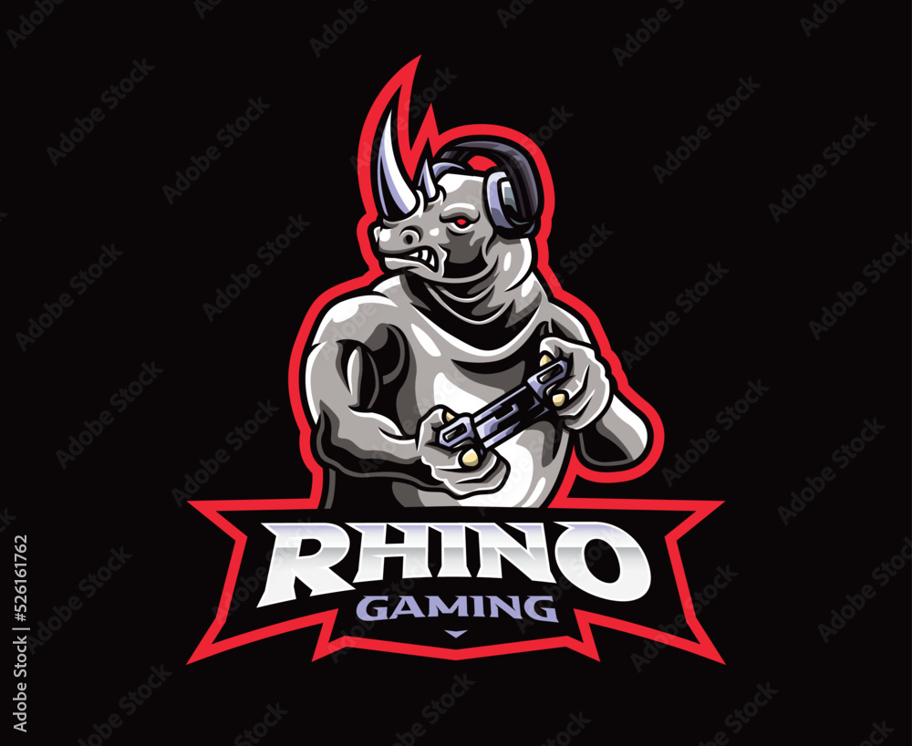 Rhino gamer mascot logo design