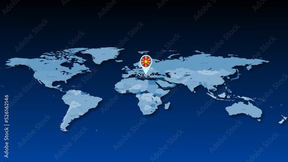 North Macedonia location tracking animation on earth map Stock ビデオ