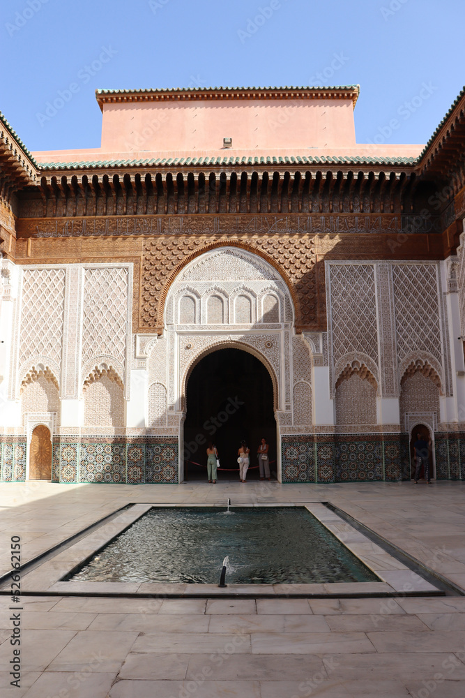 Courtyard of The Ben Youssef Madrasa, an Islamic madrasa (college) in Marrakesh