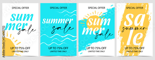 Summer sale banner  and discount poster for social media marketing and promotional post. Suitable for summer shopping  hot reduction season and holiday or weekend special offer. Vector illustration.