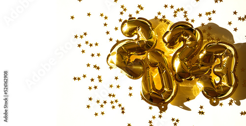 2023 number made from foil golden balloons. New year concept.