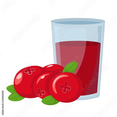 Cranberry juice. Cranberries next to freshly squeezed cranberry juice. flat style