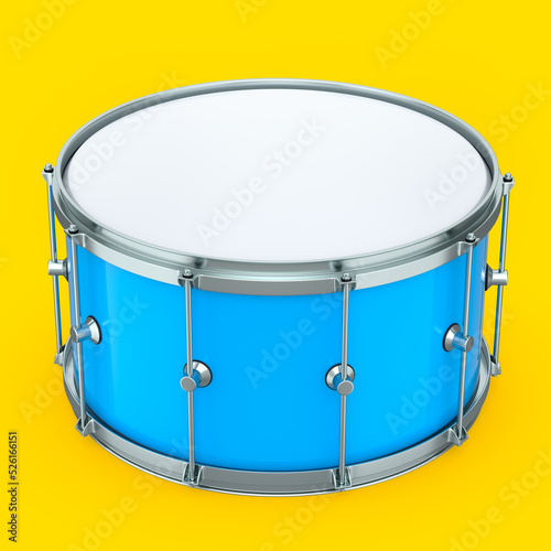 Realistic drum on yellow background. 3d render concept of musical instrument