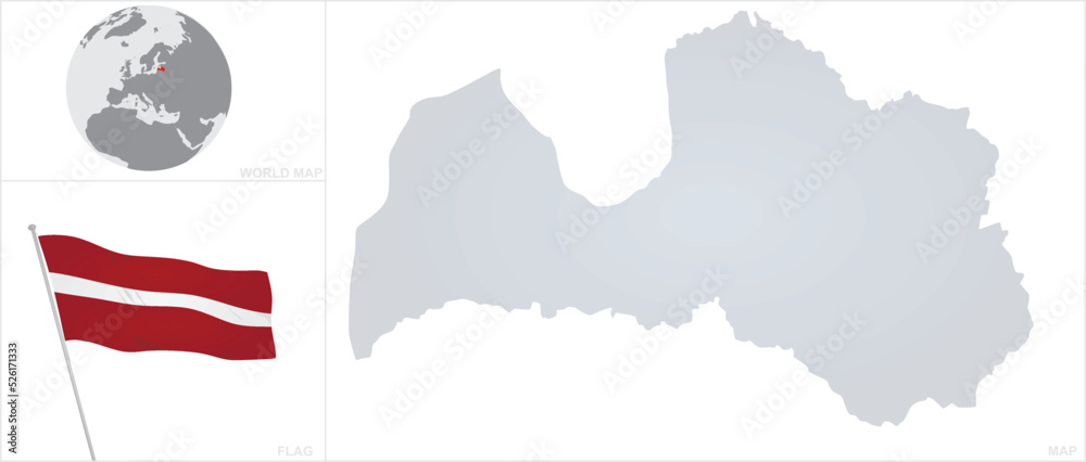 Latvia  map and flag. vector