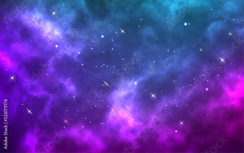 Galaxy background. Realistic milky way. Magic color cosmos. Starry nebula with constellations. Bright space texture with shining stars. Deep universe. Vector illustration © Vegorus