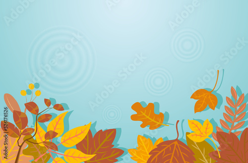 Autumn season vector background. Autumn leaves turn yellow and fall. Raindrops on the water. And autumn leaves by the water. Template for poster  banner  invitation  brochure  internet.