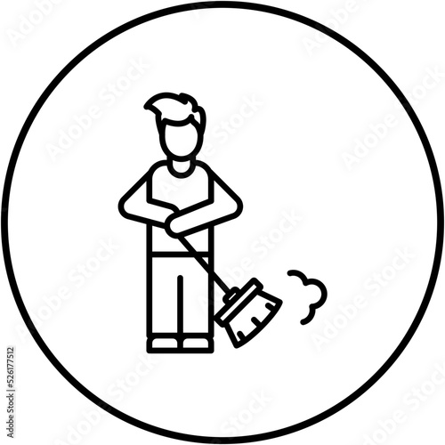 Man Sweeping Floor Line Icon