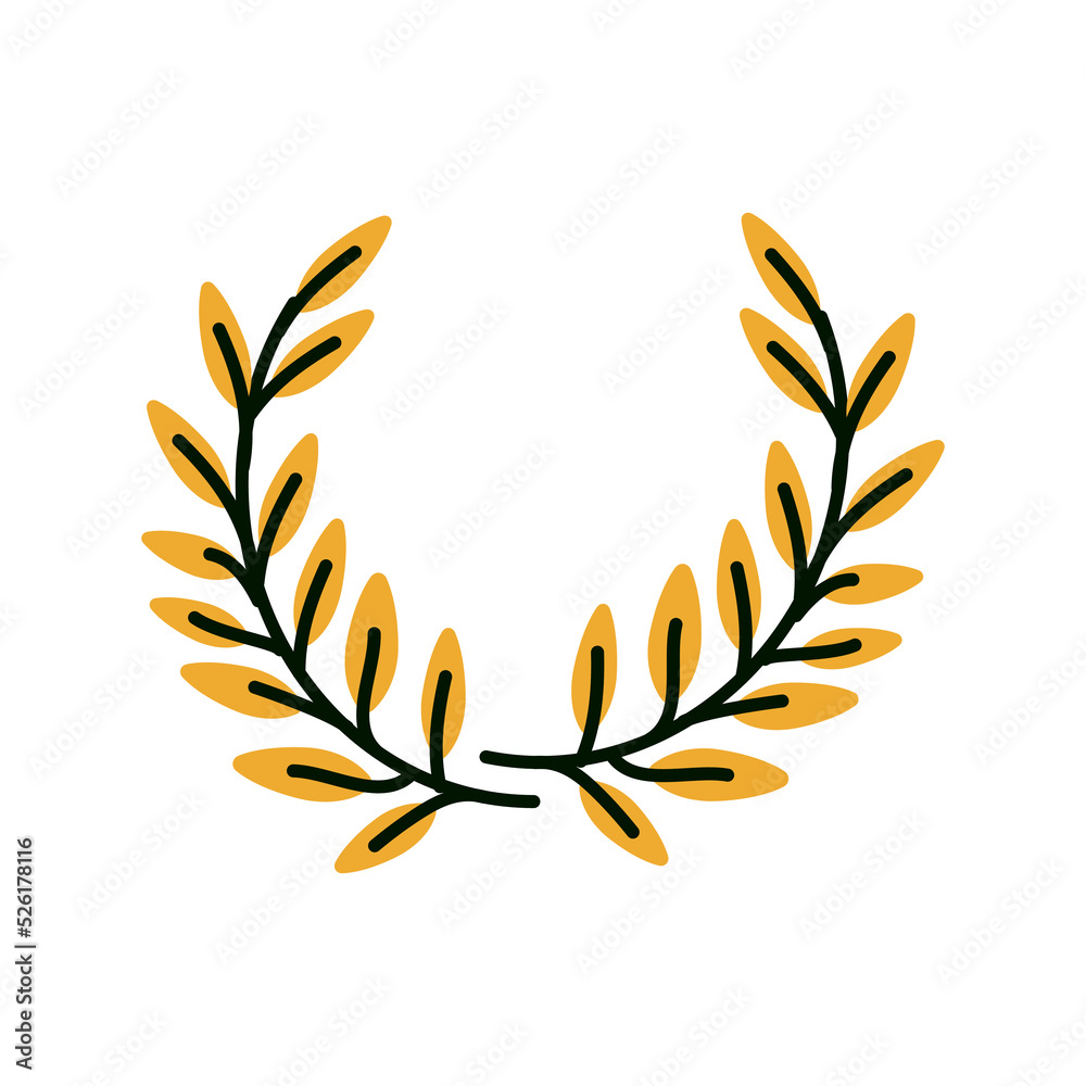 Greek laurel wreath in flat style, vector illustration isolated on white background. Icon or emblem of laureate or bay branches as symbol of victory and triumph