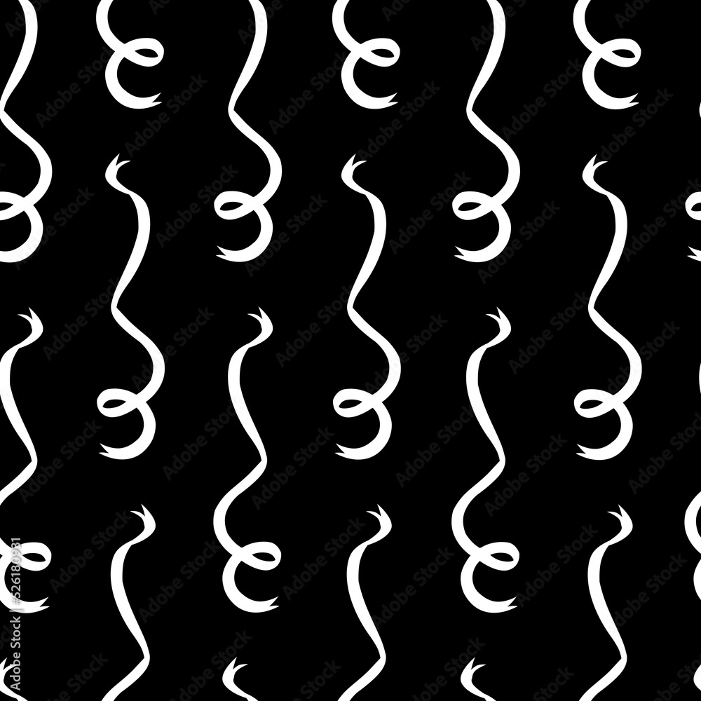 White serpentine seamless pattern on black background White serpentine seamless pattern on black background