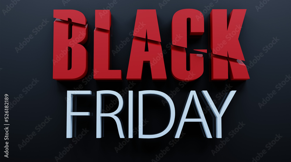 Black Friday sale label slice. 3d Render. Promotional marketing discount event, Design element for sale banners, posters, posts, cards.