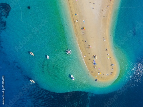 Fototapeta Naklejka Na Ścianę i Meble -  Beautiful aerial view of the Zlatni Rat Golden Horn Beach in Croatia. 
Perfect for a background.