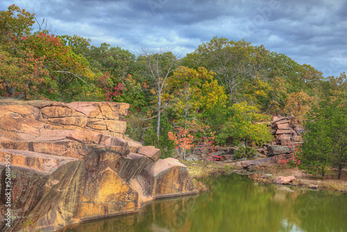 Quarry in the Fall Elephant Rock State Park  7406 Highway 21 Belleview Missouri   Quarry hole filled with water, left after the granite rock was quarried many years ago.  