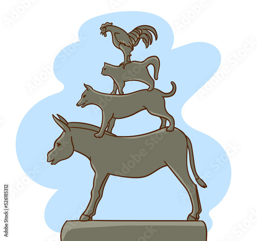 bremen town musicians, donkey, dog, cat, rooster vector illustration