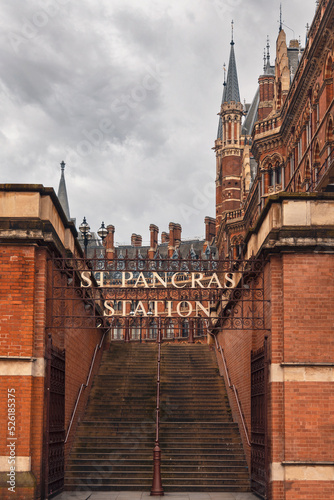 St Pancras railway station (London St Pancras International) in Camden. Built in style of Victorian gothic in 19th century. London, England.