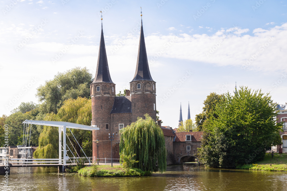 City gate De Oostpoort (Eastern Gate ) in the historic dutch old town of Delft.