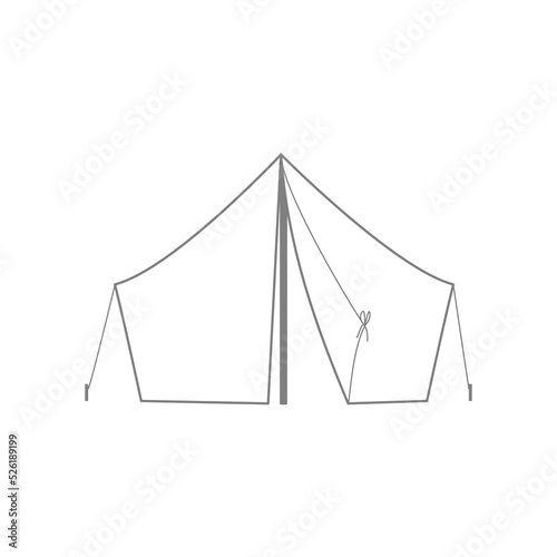 Minimalist vector icon of a camping tent with open flap and taut ropes, shown from the front. Great for travel visuals, hiking gear icons, nature infographics, and outdoor-related designs.