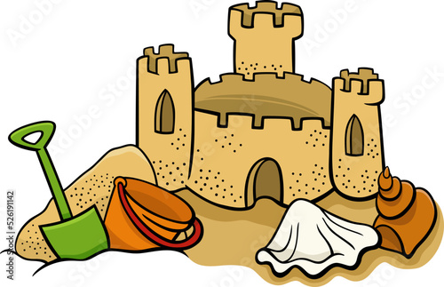 cartoon sand castle on the beach clip art illustration